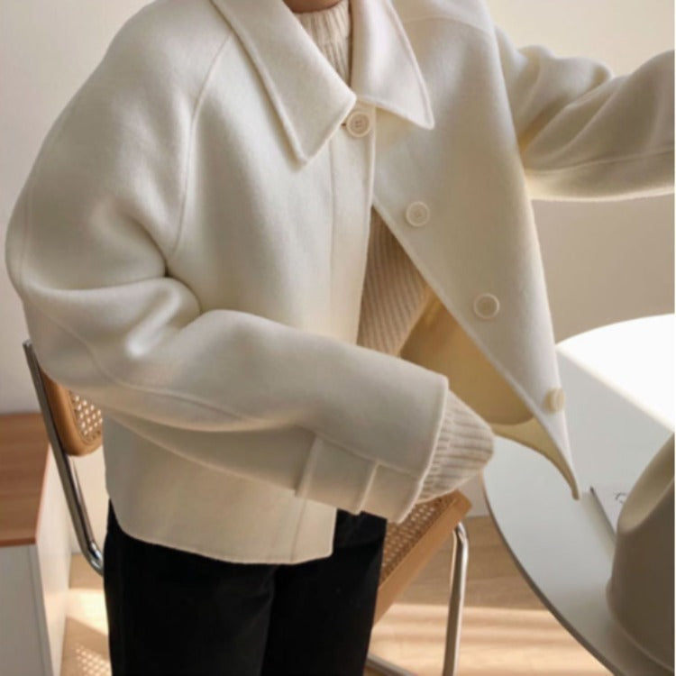 Oversized Woolen Jacket with Collar for Women