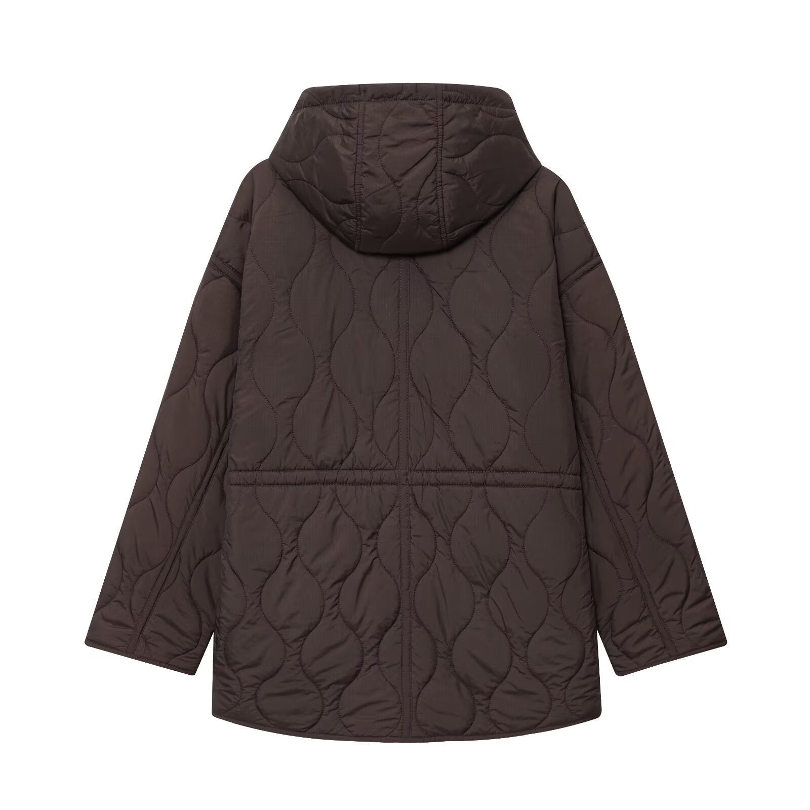 Quilted Hooded Coat with Drawstring Waist for Women
