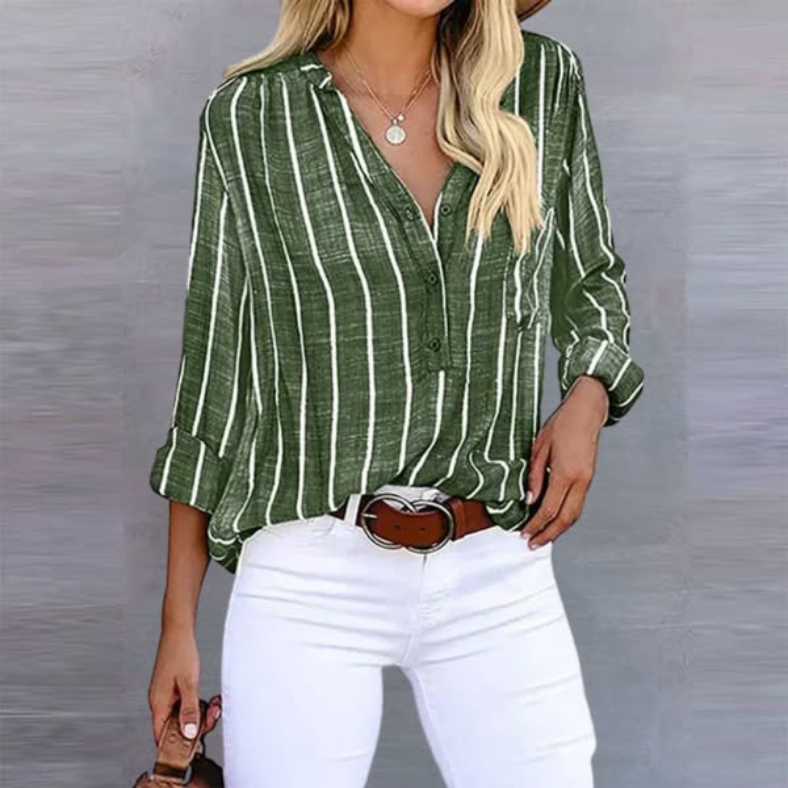 Striped Linen Button-Down Shirt for Women