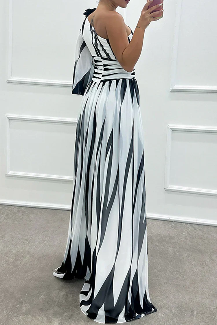 One-Shoulder Striped Wedding Guest Maxi Dress for Women