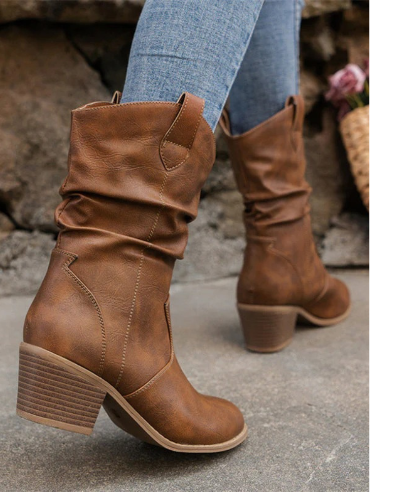 Faux Leather Slouchy Mid Calf Boots for Women