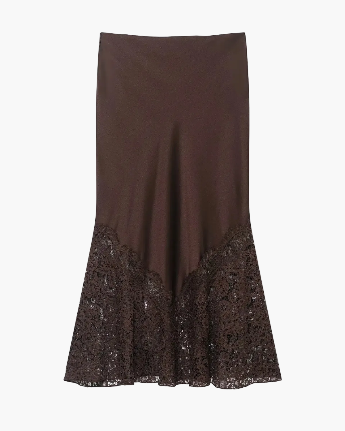 Satin Midi Skirt with Floral Lace Trim for Women