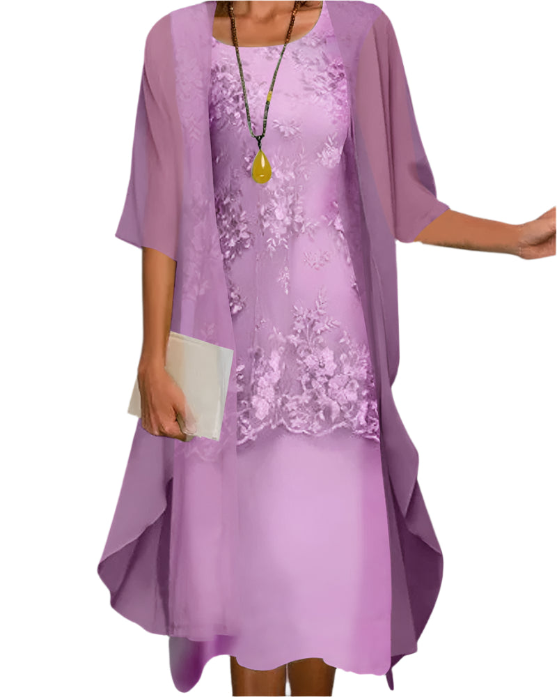 Wedding Guest Sheer Lace Midi Dress for Women