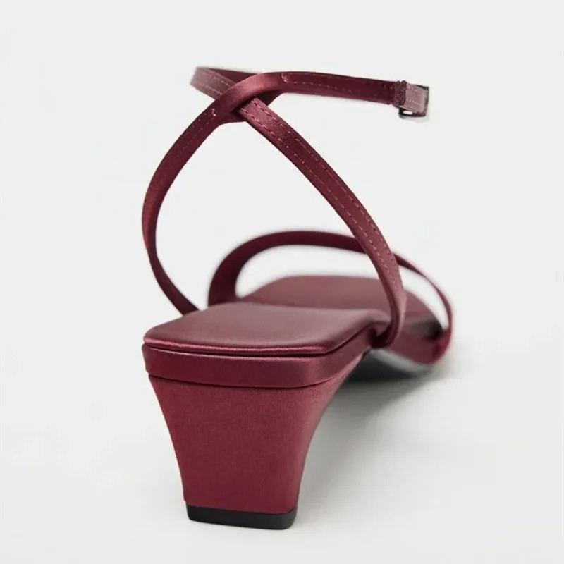 Open Toe Block Heel Satin Sandals for Women