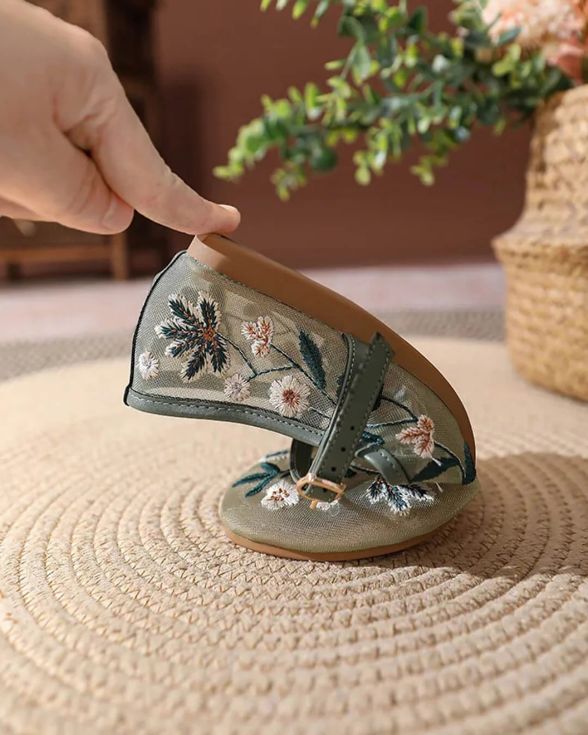 Ballet Flats with Floral Embroidery for Women