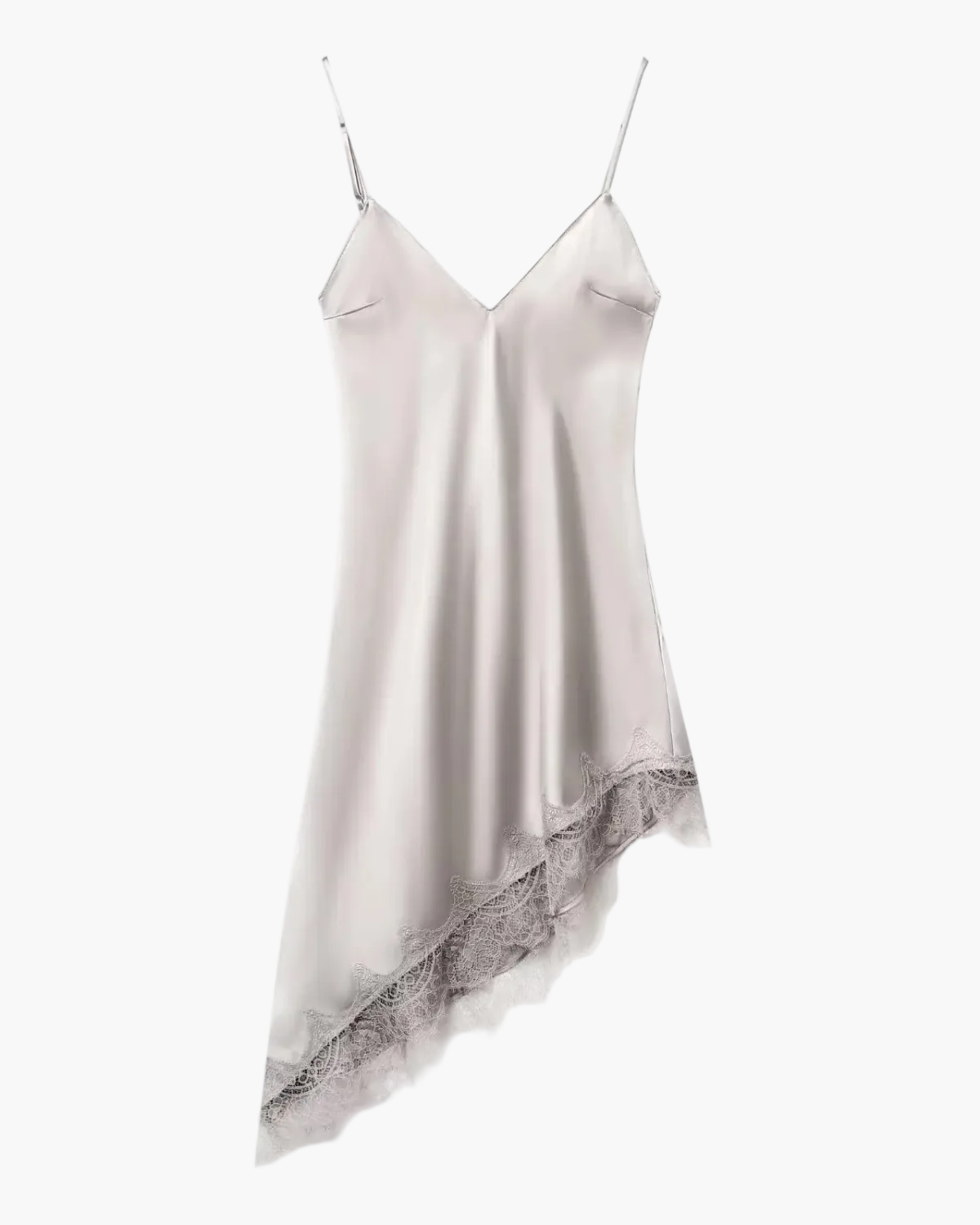 Backless Satin Dress with Asymmetric Lace Hem for Women