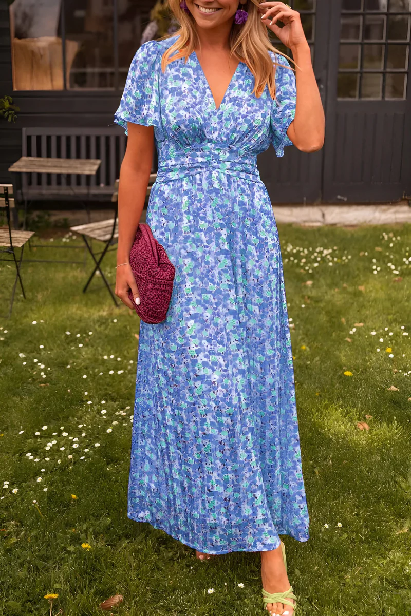 Floral V-Neck Wedding Guest Maxi Dress for Women
