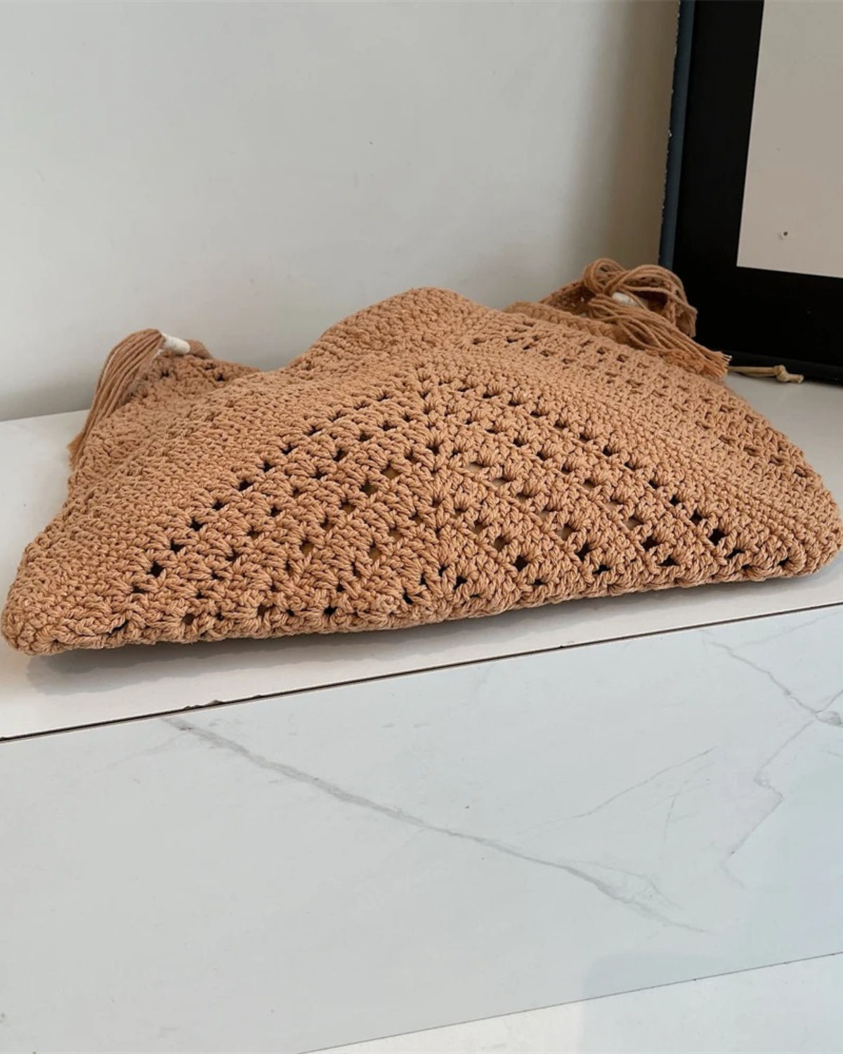 Boho Style Crochet Tote Bag with Tassel for Women