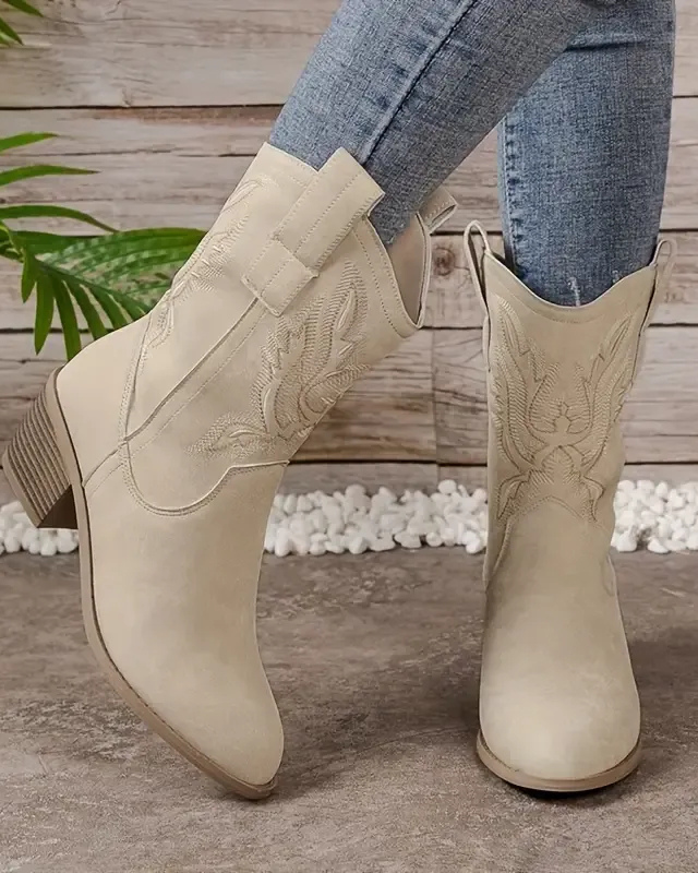 Faux Suede Embroidered Cowboy Boots for Women