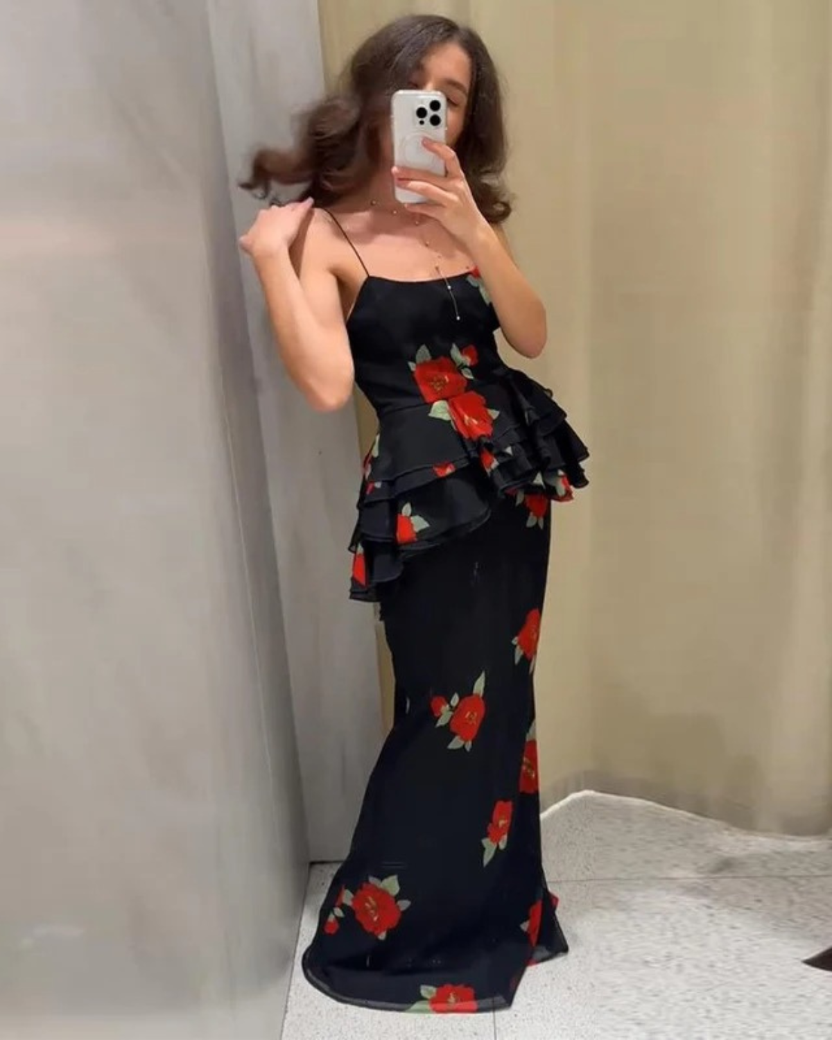 Floral Two Piece Set with Ruffle Top and Maxi Skirt for Women
