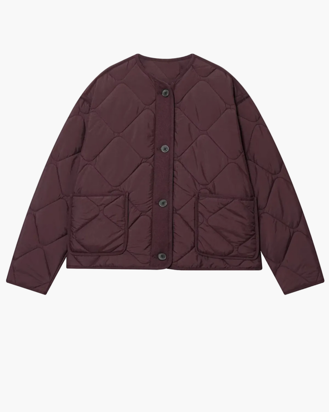 Collarless Quilted Button-Front Jacket for Women
