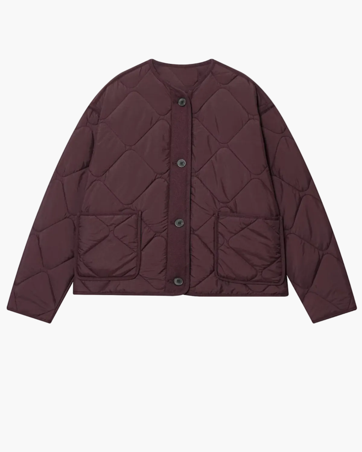 Collarless Quilted Button-Front Jacket for Women