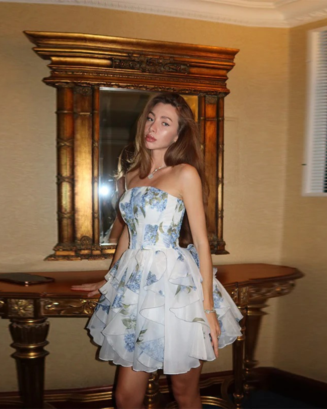 Strapless Cocktail Dress with Floral Print for Women