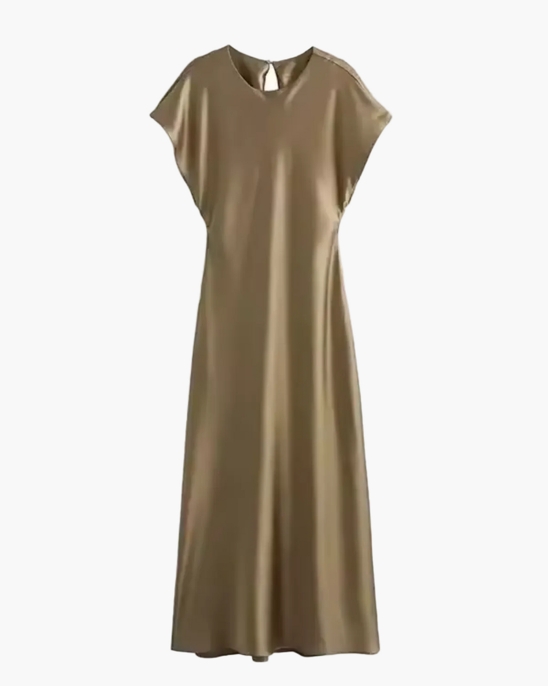 V-Neck Satin Midi Dress with Short Sleeves for Women