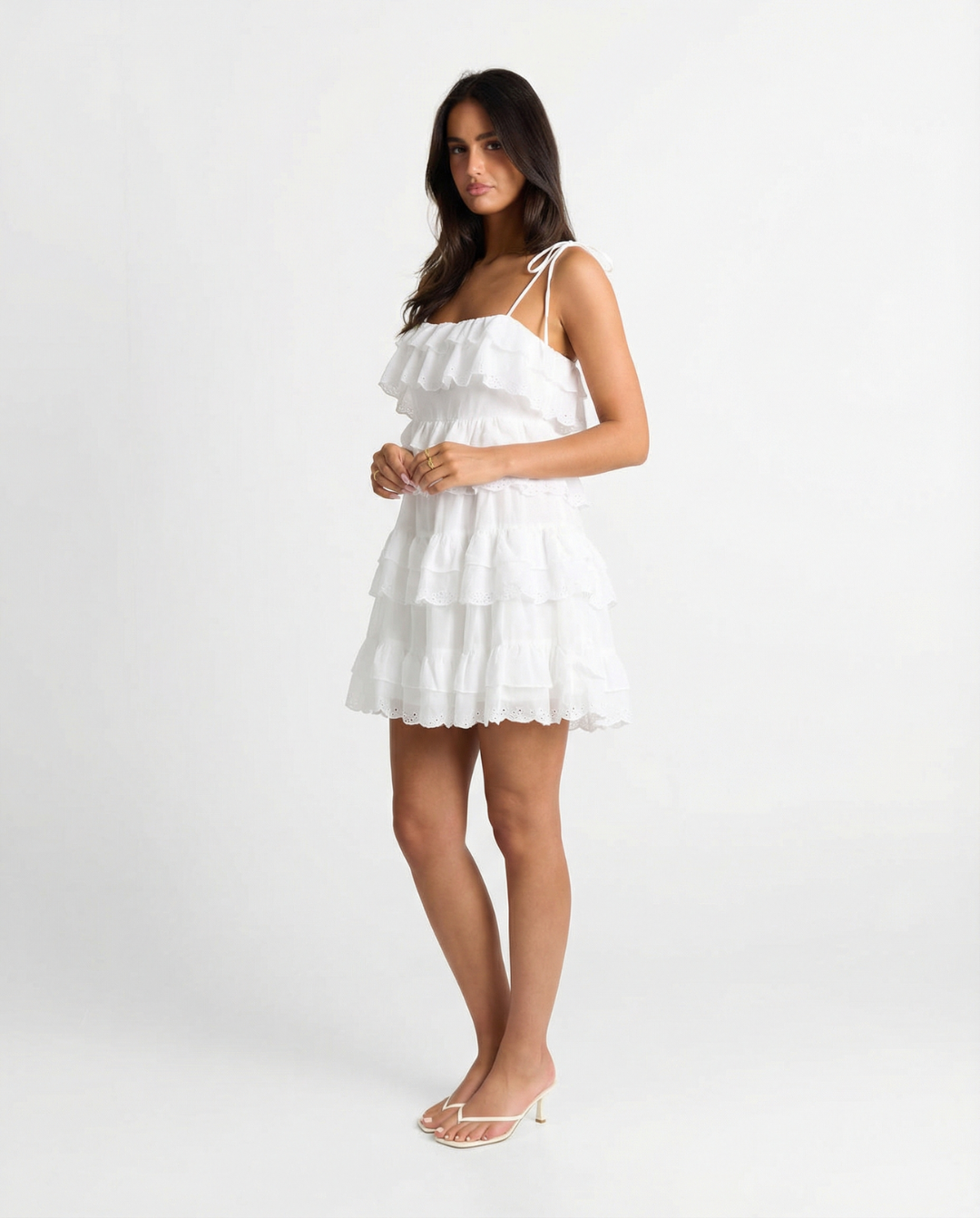 Tiered Ruffle Mini Dress with Thin Straps for Women