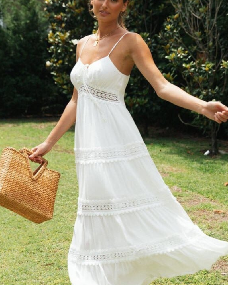 Lace Panel Boho Maxi Dress for Women