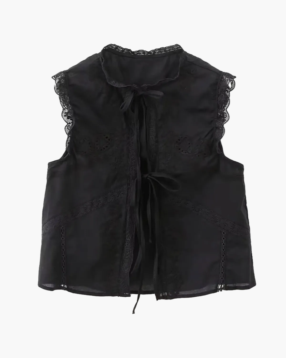 Sleeveless Lace Blouse with Front Tie for Women