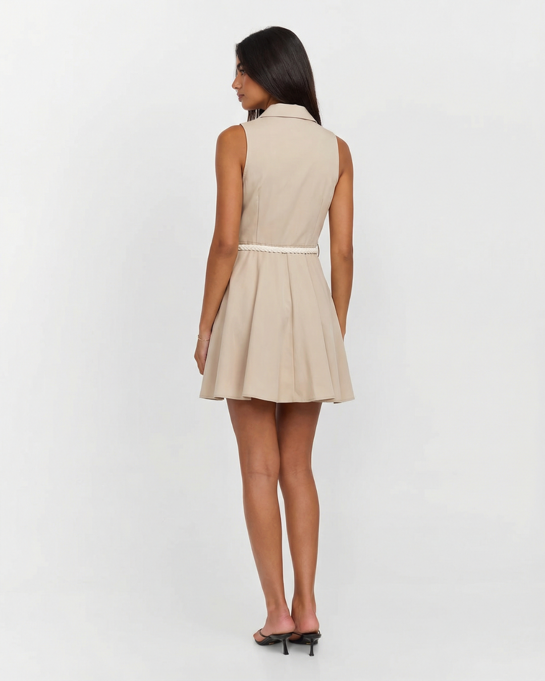 Sleeveless Button Front Mini Shirt Dress for Women