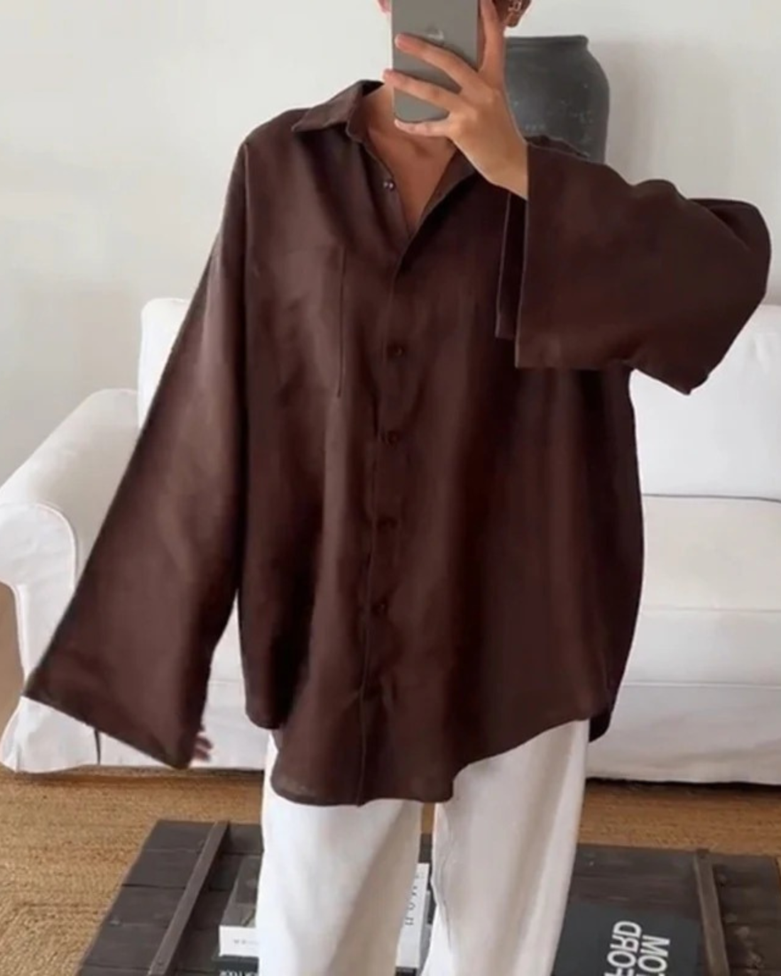 Linen Oversized Button Up Shirt for Women