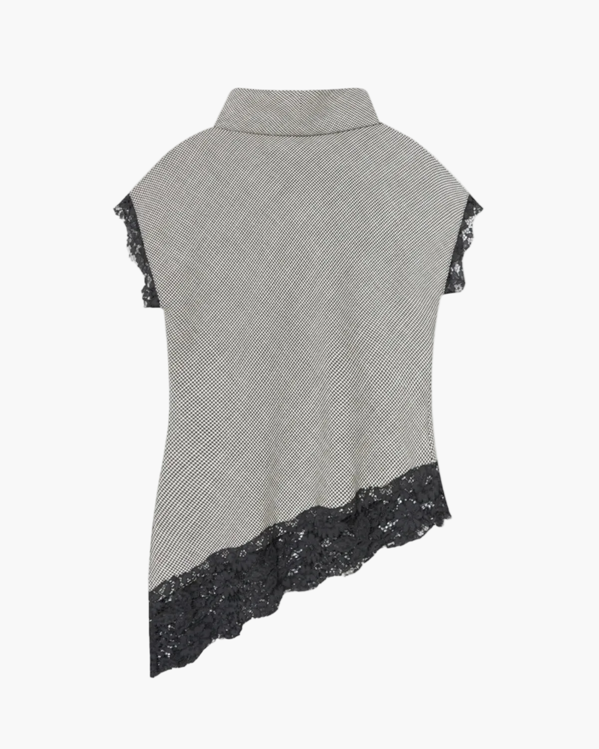 Sleeveless Plaid Lace Top with Asymmetric Hem for Women