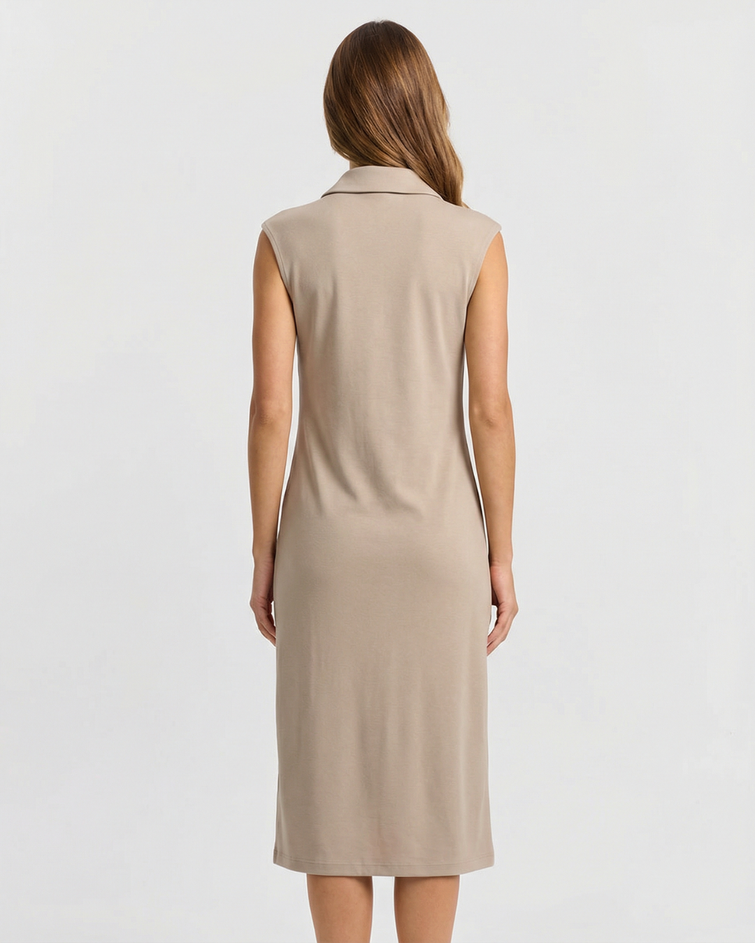 Tailored Button Front Sleeveless Midi Dress for Women