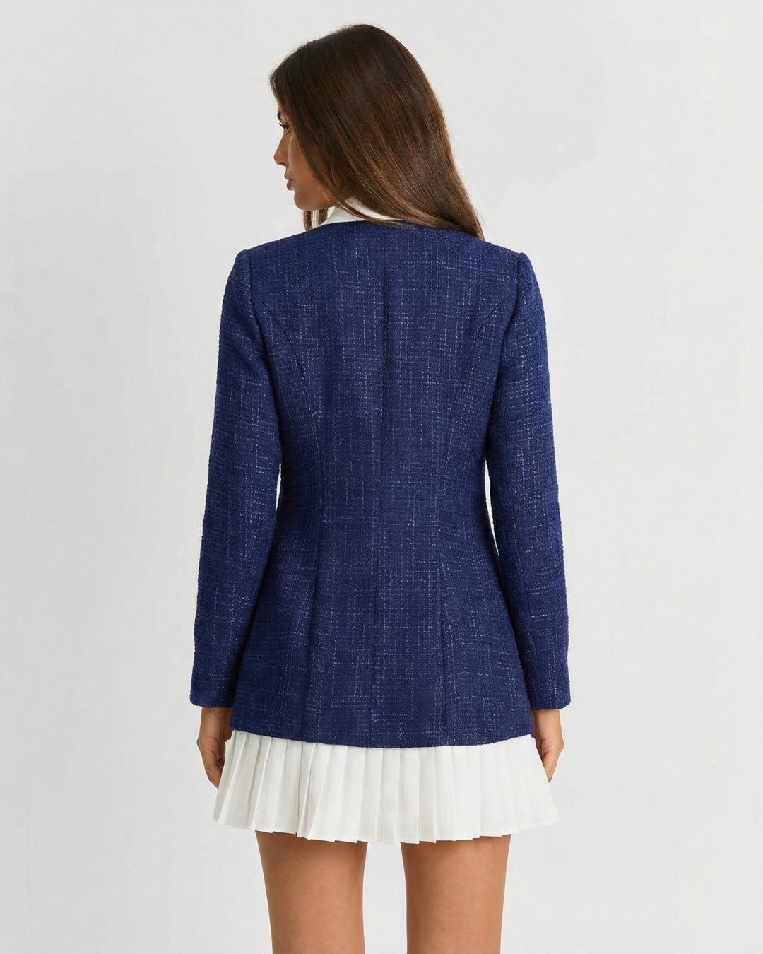 Bow Collar Mini Dress with Pleated Skirt for Women