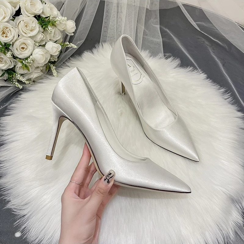 Satin Stiletto Heels with Pointed Toe for Women