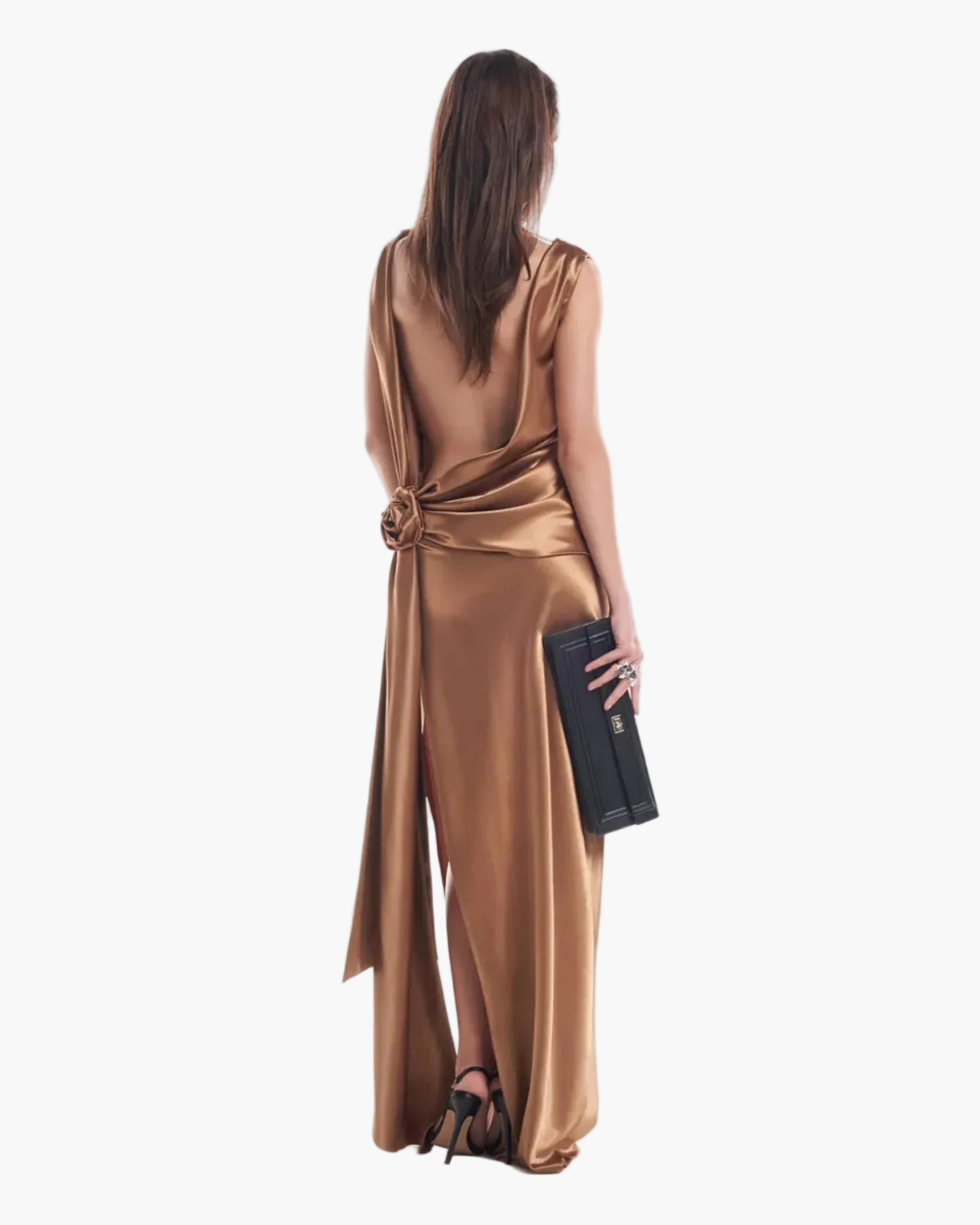 Satin Backless Maxi Dress with High Side Slit for Women