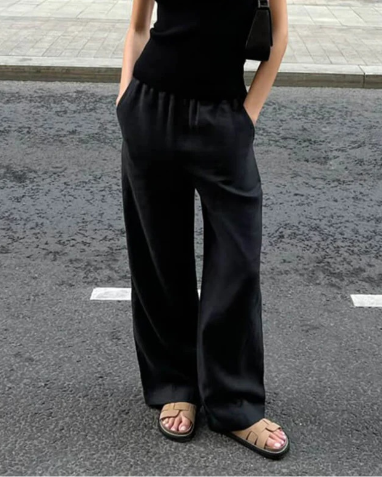 Wide Leg Satin Trousers with Drawstrings for Women