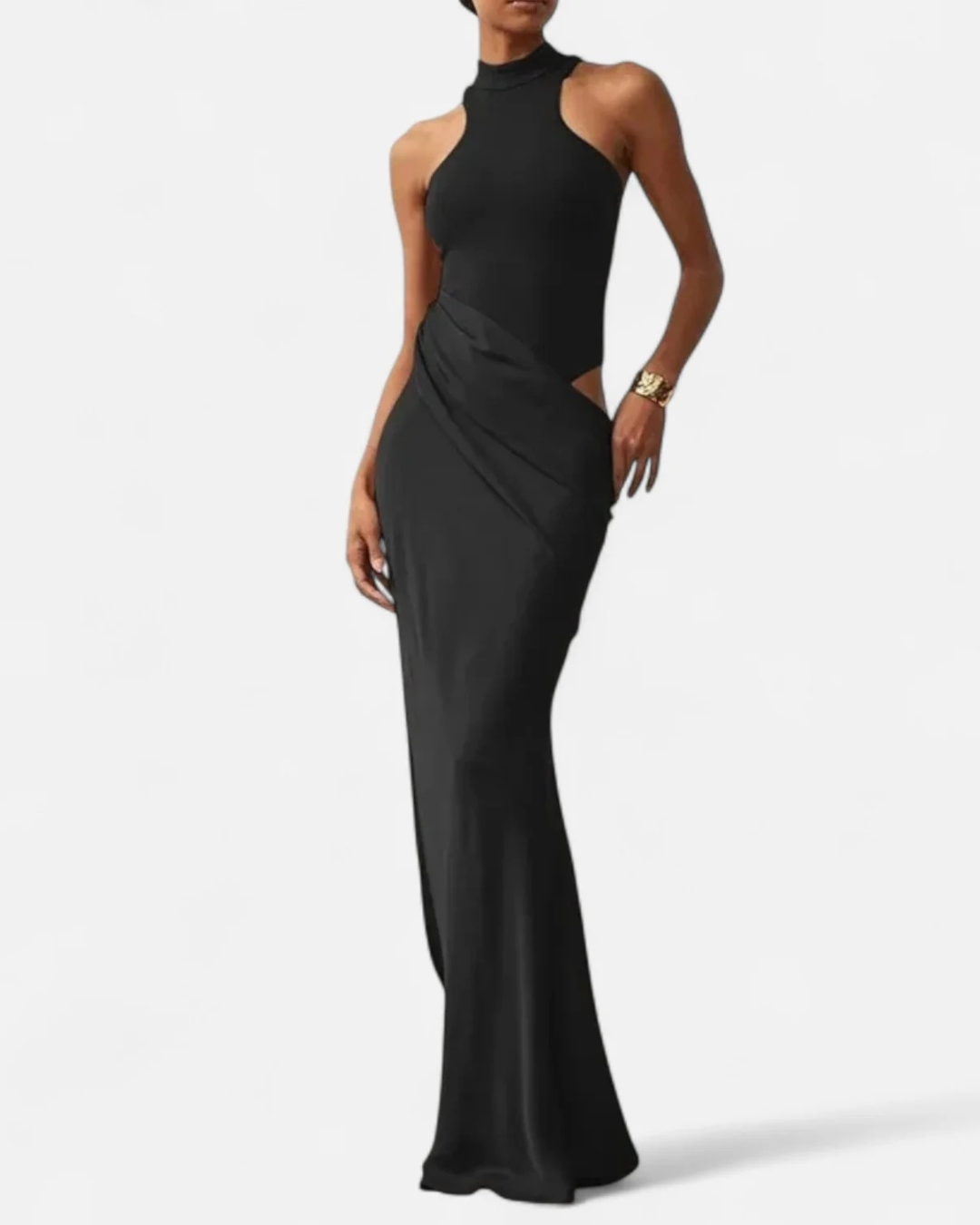 Satin Halter Neck Cut-Out Maxi Dress for Women