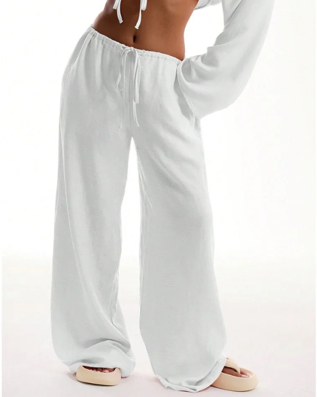 Wide Leg Linen Trousers with Drawstrings for Women