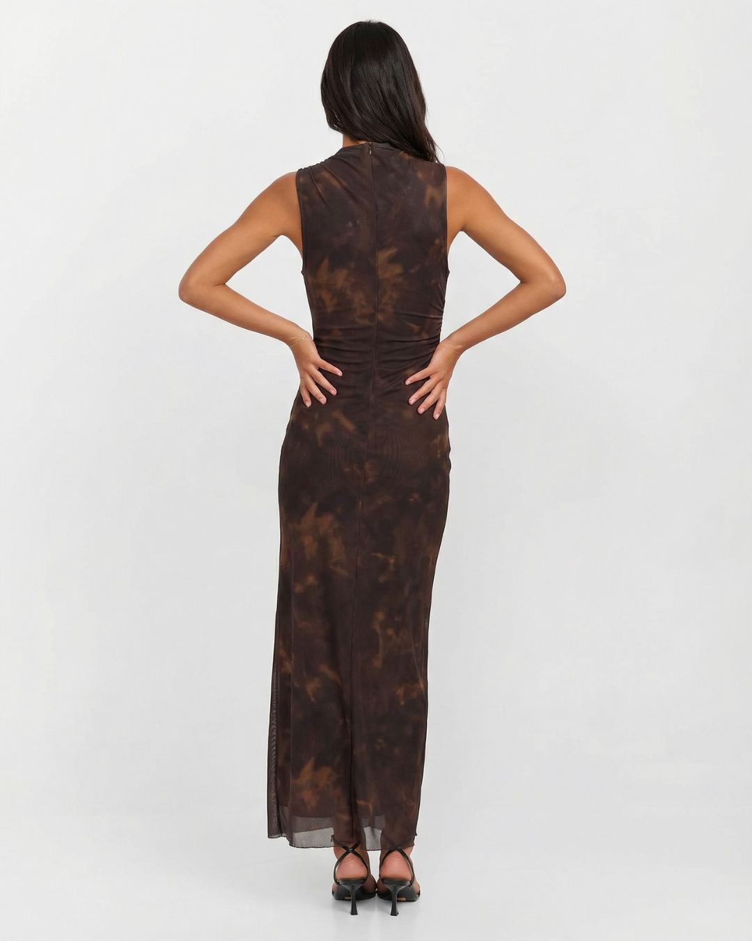 Ruched Mesh Sleeveless Maxi Dress for Women