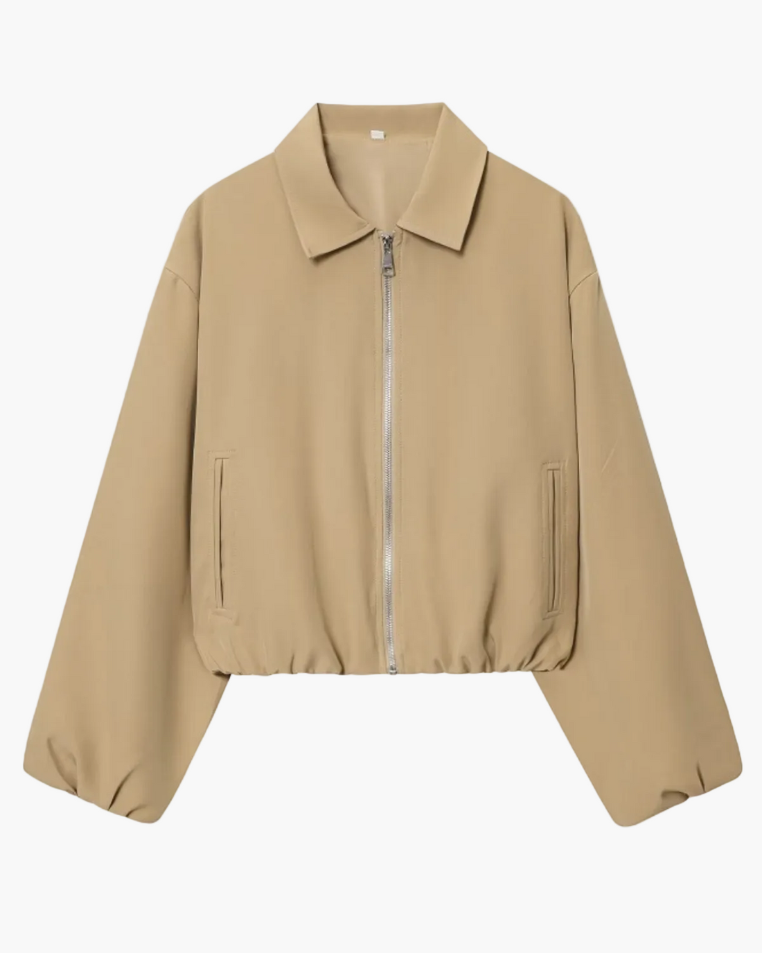 Zip-Up Bomber Jacket with Balloon Sleeves for Women