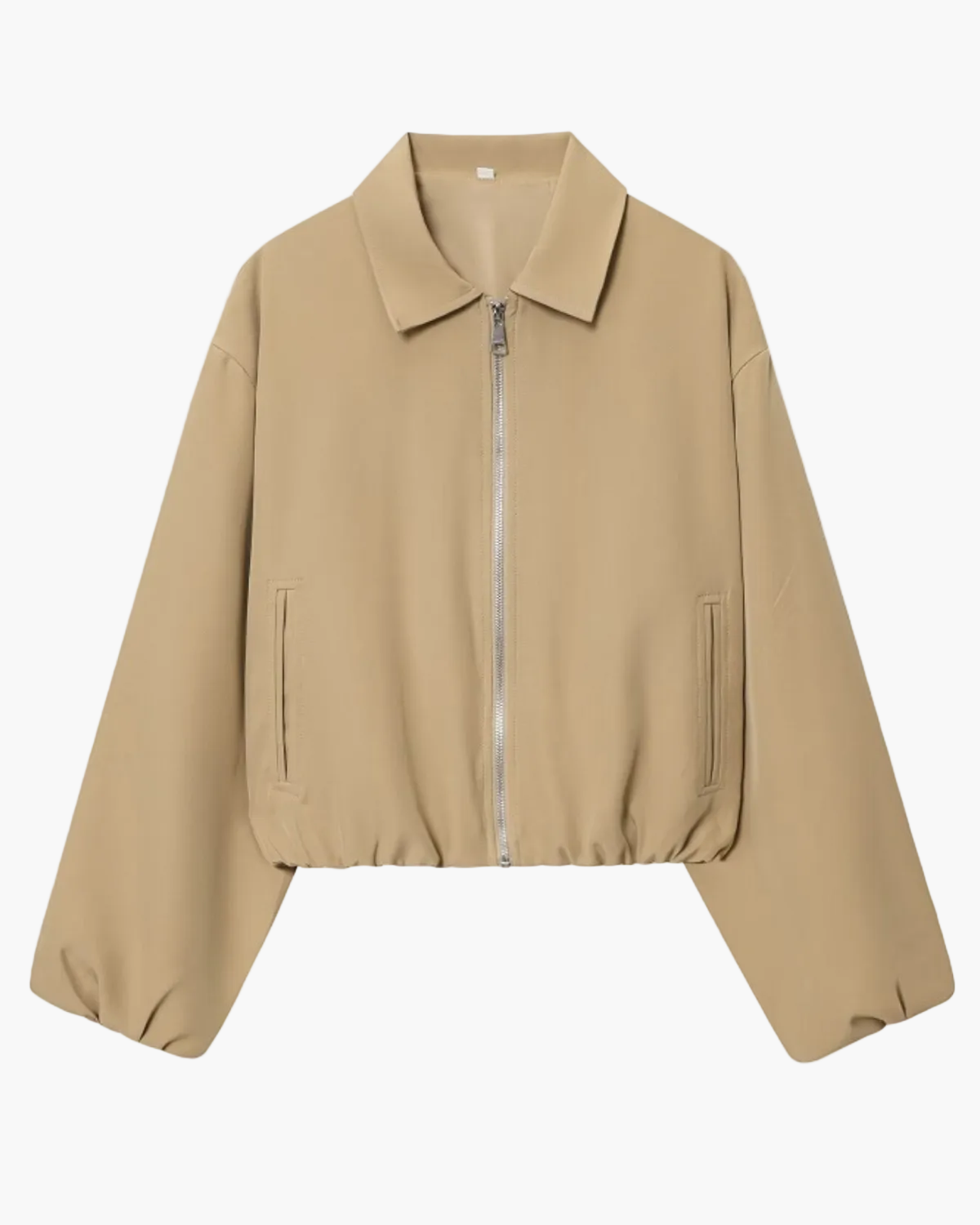 Zip-Up Bomber Jacket with Balloon Sleeves for Women