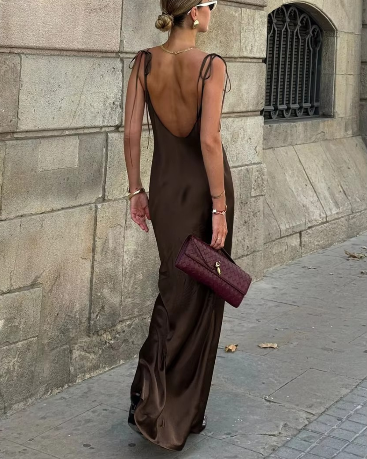 Sleeveless Satin Maxi Dress with Tie Strap for Women