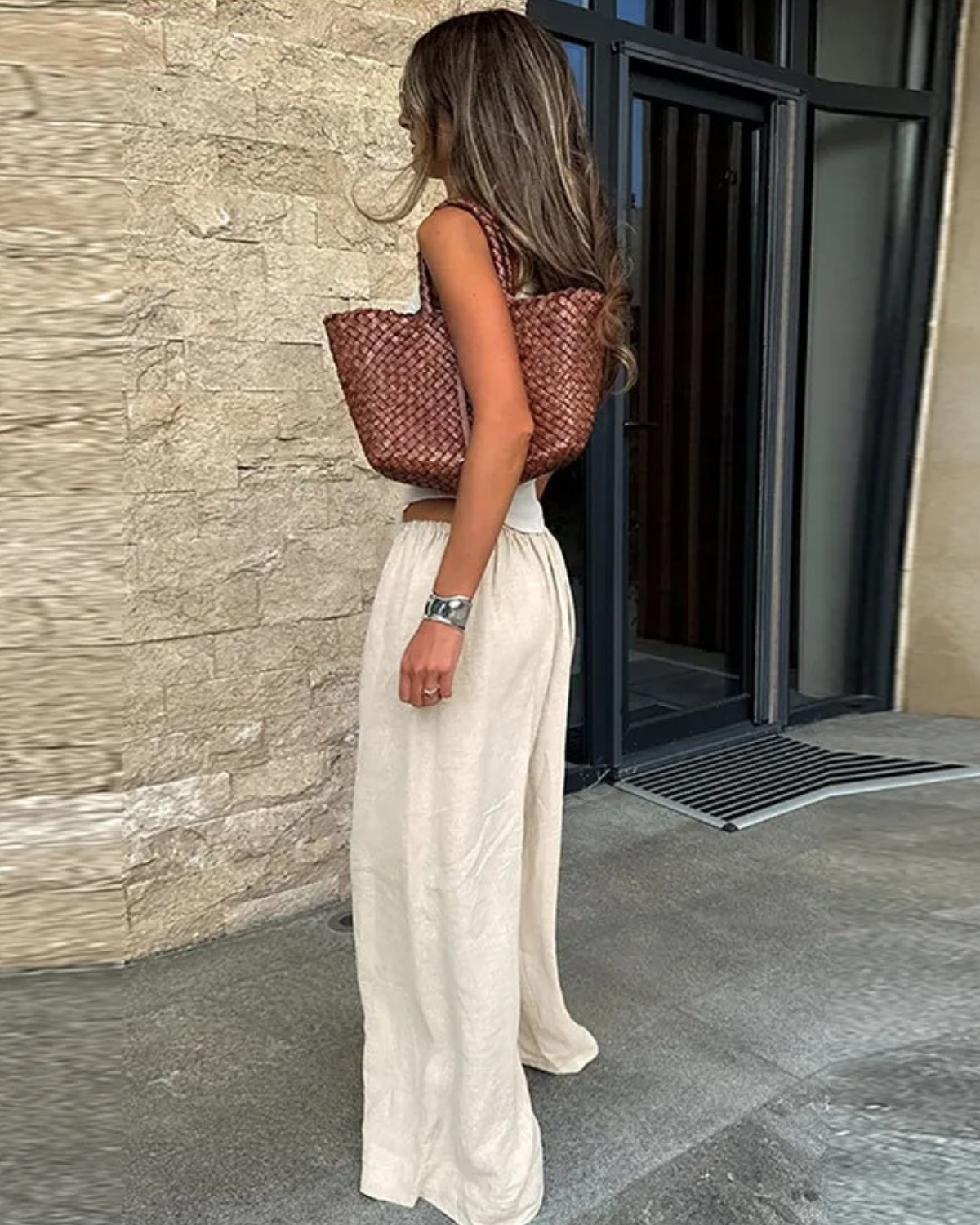 Wide Leg Linen Pants with Elasticated Waist for Women