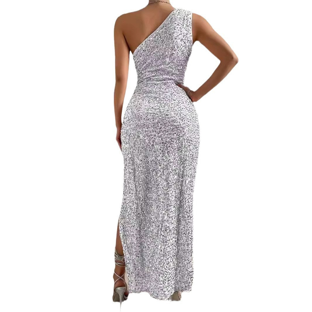 Sequin One Shoulder High Slit Dress for Women