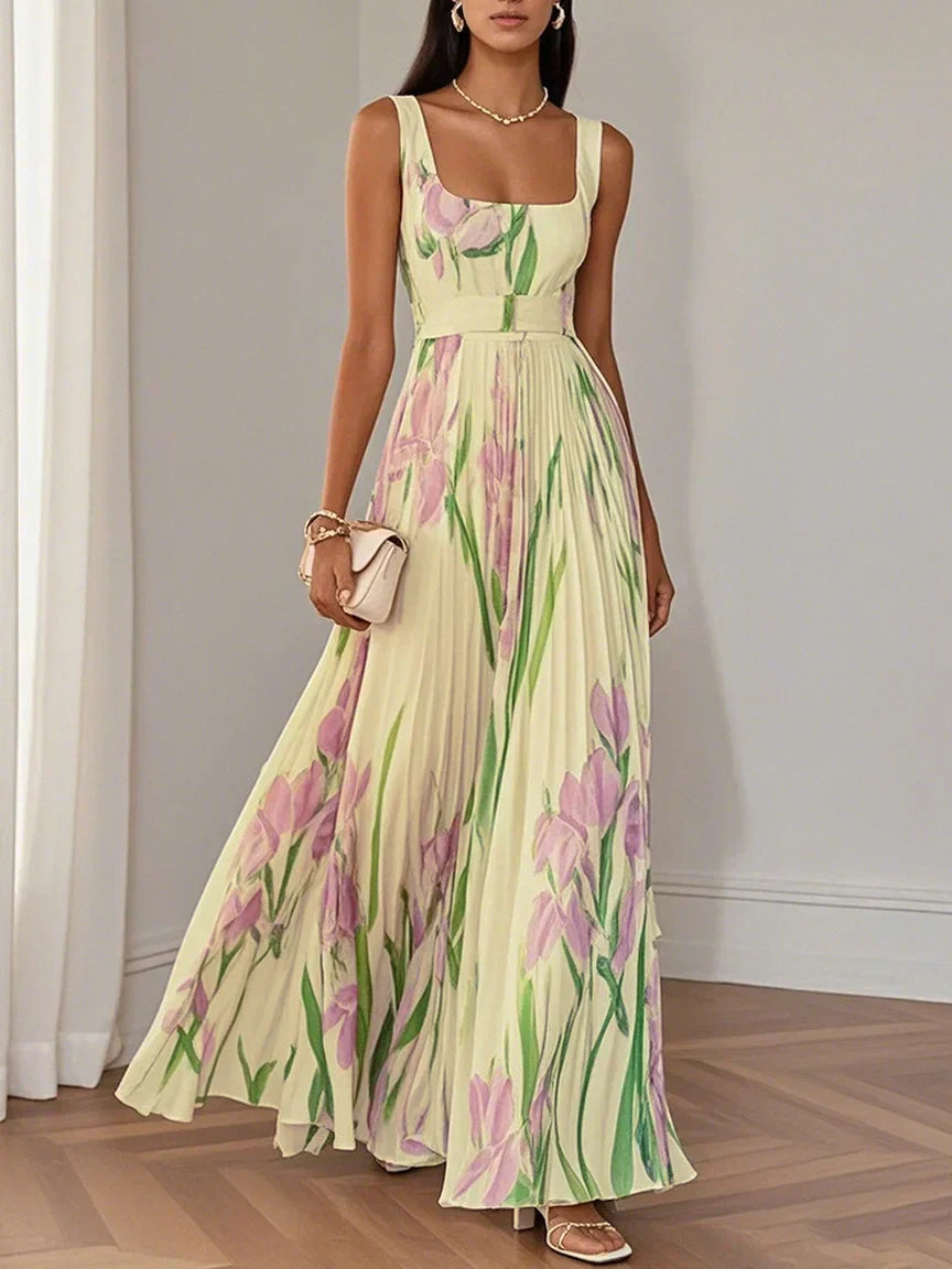 Pleated Floral Maxi Dress for Women