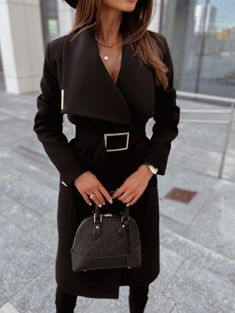 Long Trenchcoat with Shawl Collar and Belt for Women