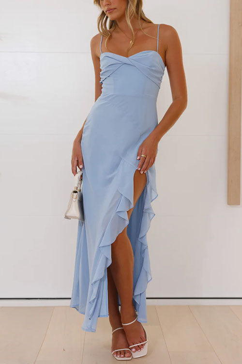 Sweetheart Neckline Ruffle High Split Wedding Guest Maxi Dress for Women