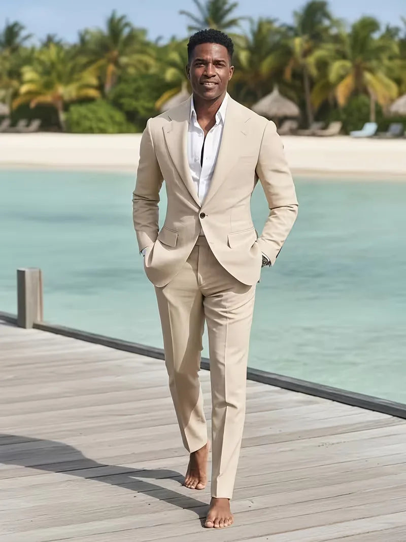 Slim Fit Notched Lapel Suit Set for Men