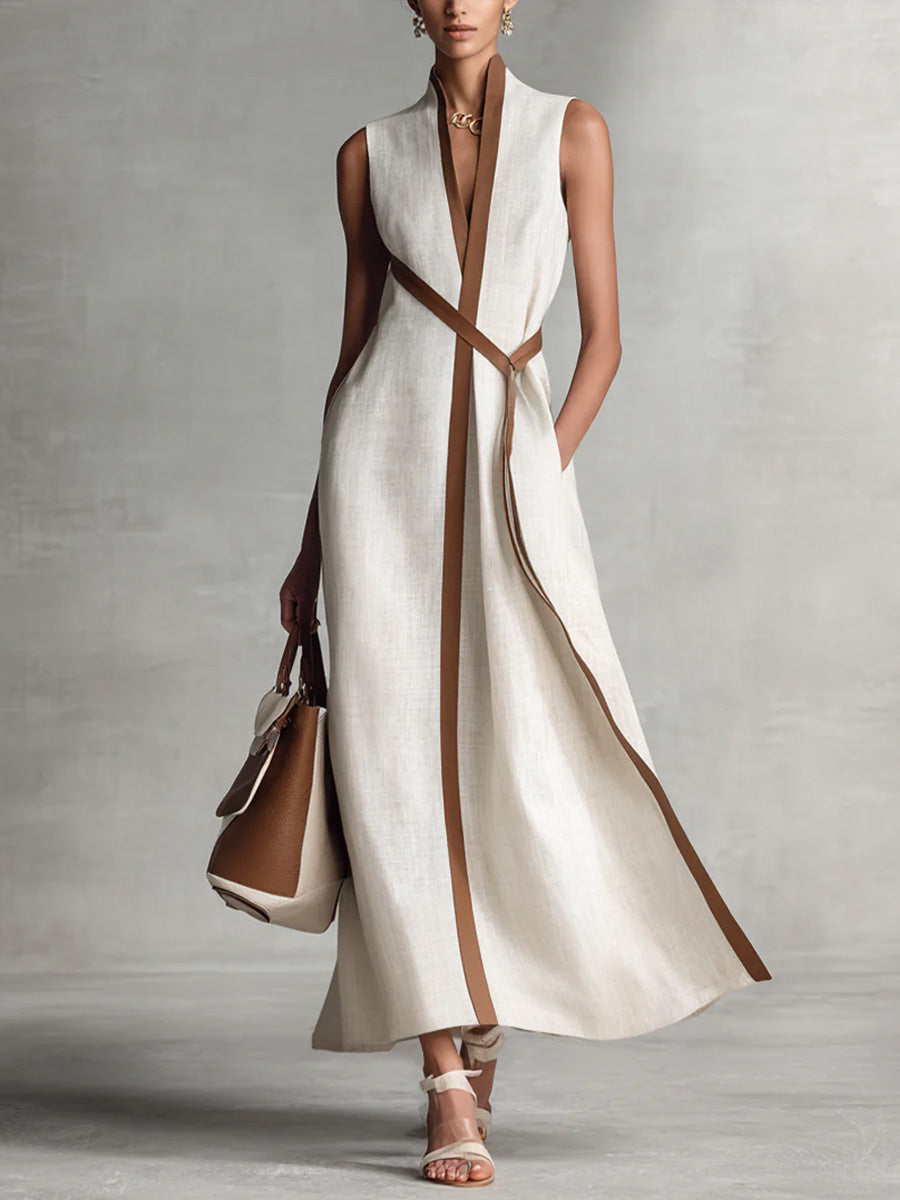 Sleeveless A-Line Linen Midi Dress for Women
