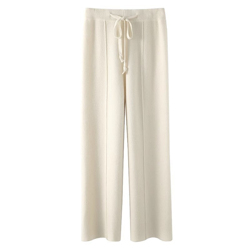 Knitted Drawstring Wide Leg Trousers for Women
