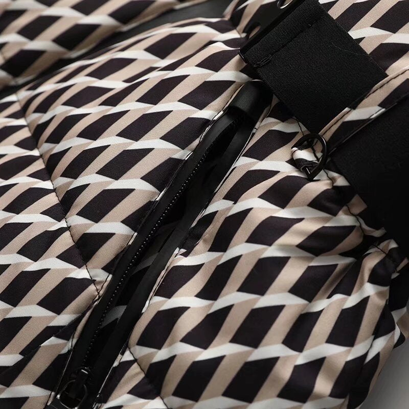 Hooded Puffer Jacket with Belt for Women