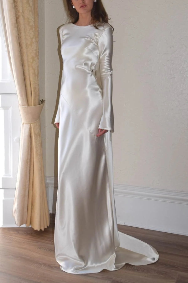 Satin Maxi Dress with Flared Sleeves for Women