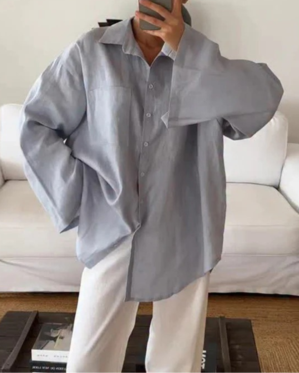 Linen Oversized Button Up Shirt for Women