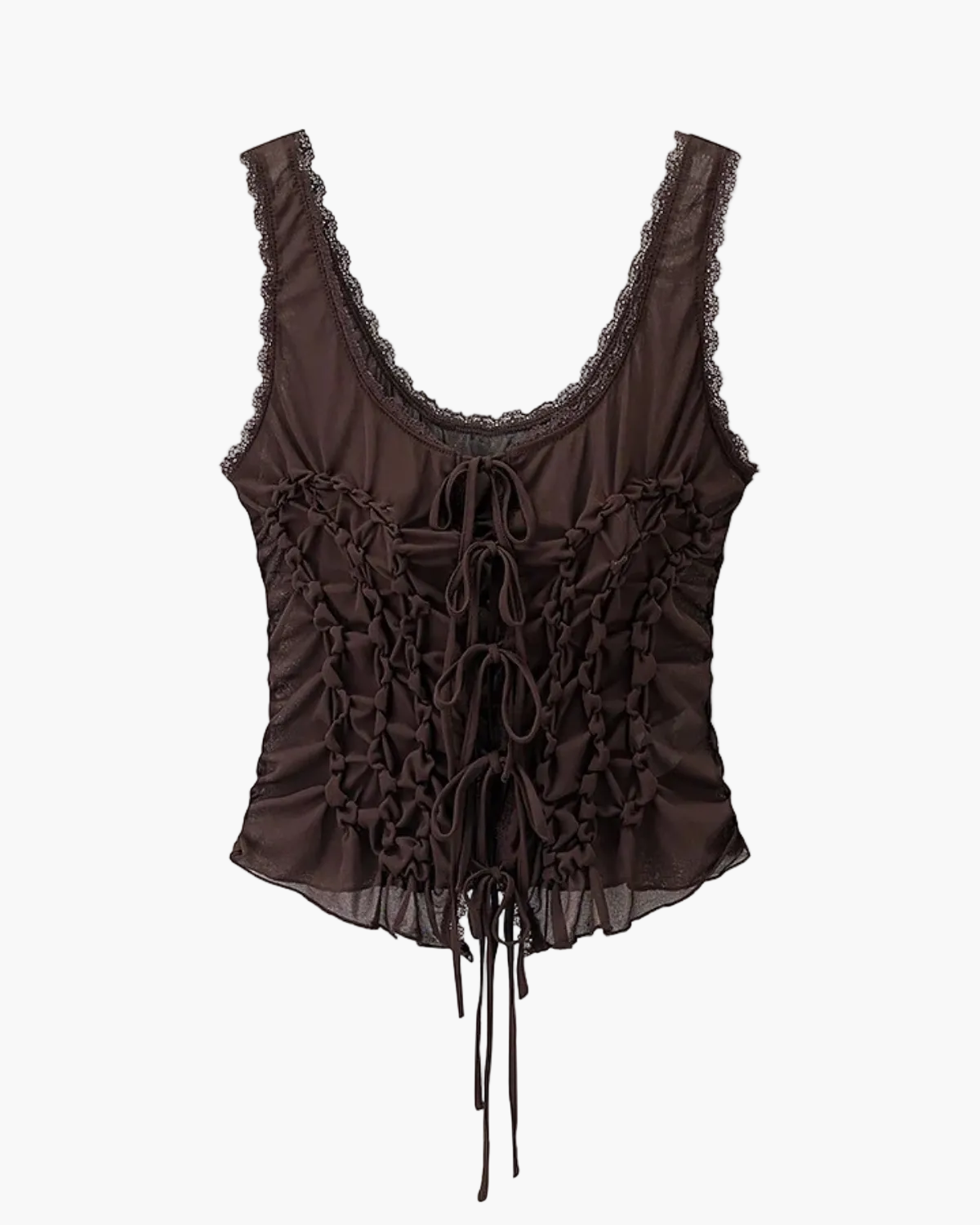 Slim Fit Pleated Tank Top with Front Tie for Women
