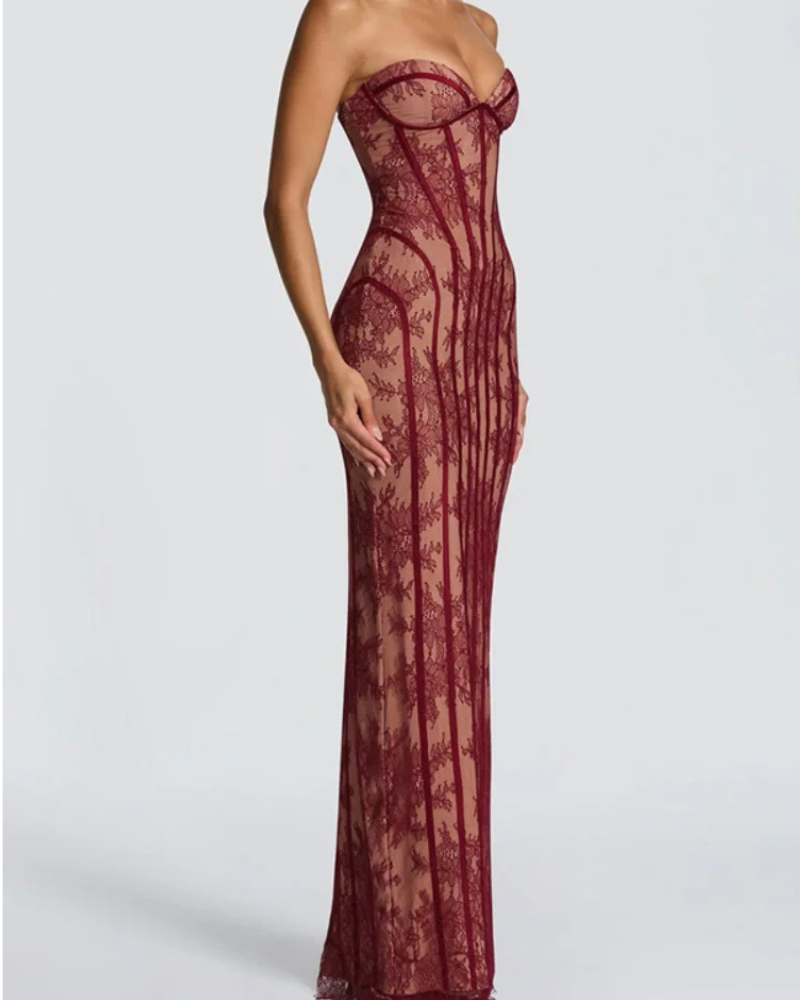 Corset Style Floral Lace Maxi Dress for Women