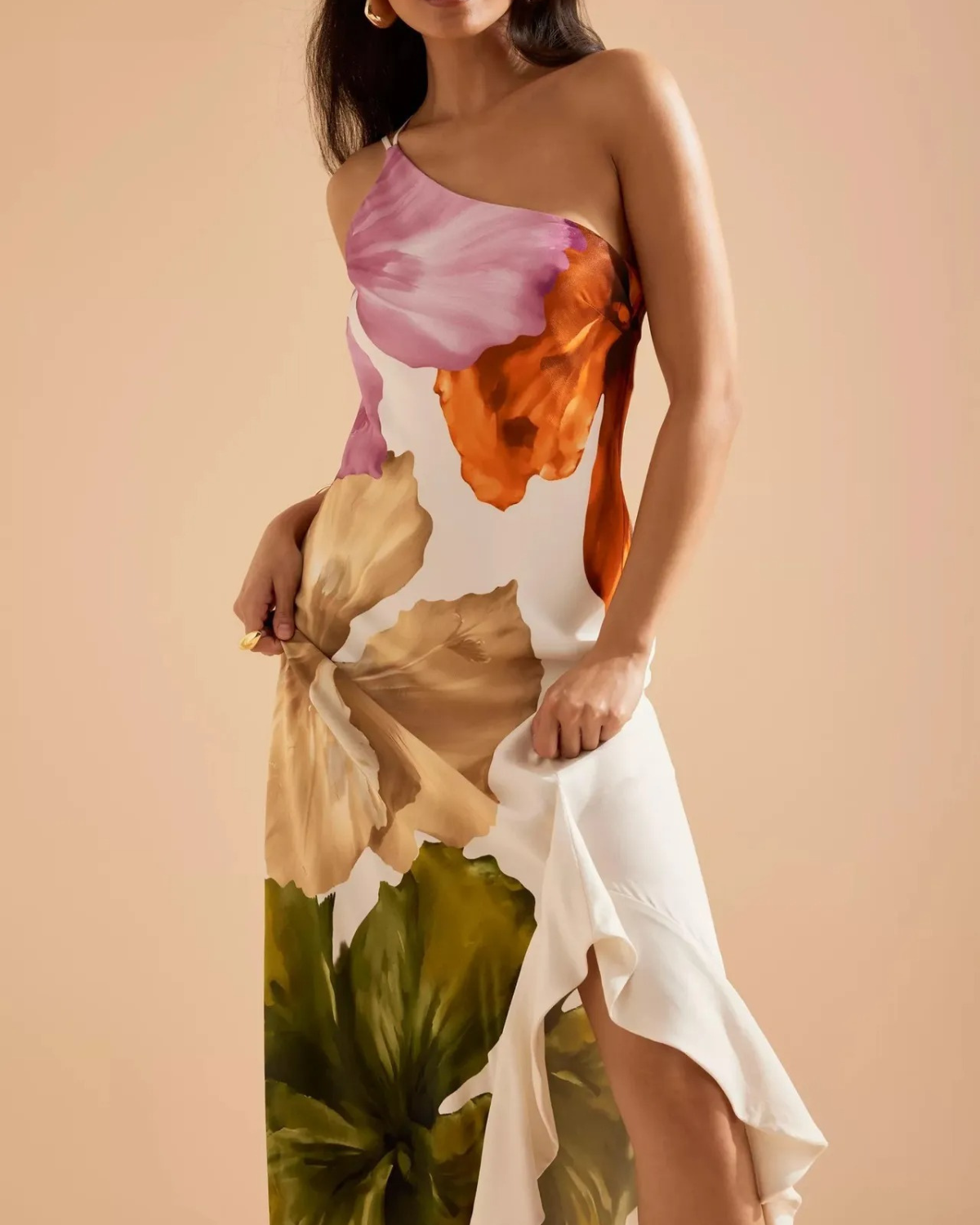 One Shoulder Maxi Floral Dress for Women