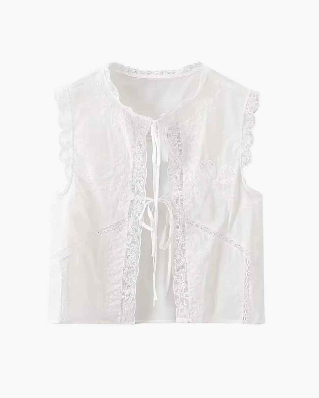 Sleeveless Lace Blouse with Front Tie for Women